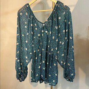 BUCKETLIST Teal Floral Blouse